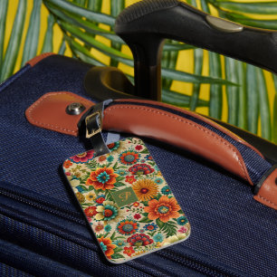 Blumen braun lila orange Cottagecore-Muster Gepäckanhänger