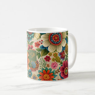 Blumen braun lila orange Cottagecore-Muster Kaffeetasse