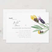 Blumen-Brautdusche Gelb & Lavendel Einladung (Vorne/Hinten)