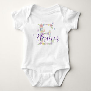 Blumen-Buchstabe E Personalisiertes Baby-Bodyanzug Baby Strampler