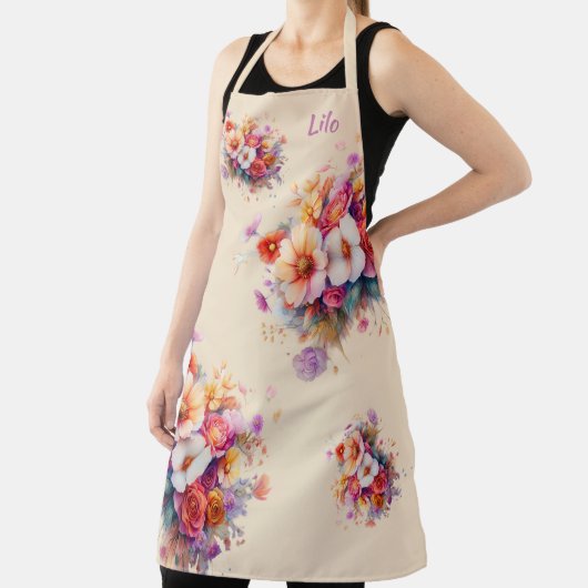 Blumen, bunt, Beige, bouquet, Name oder Monogramm Schürze (InSitu)