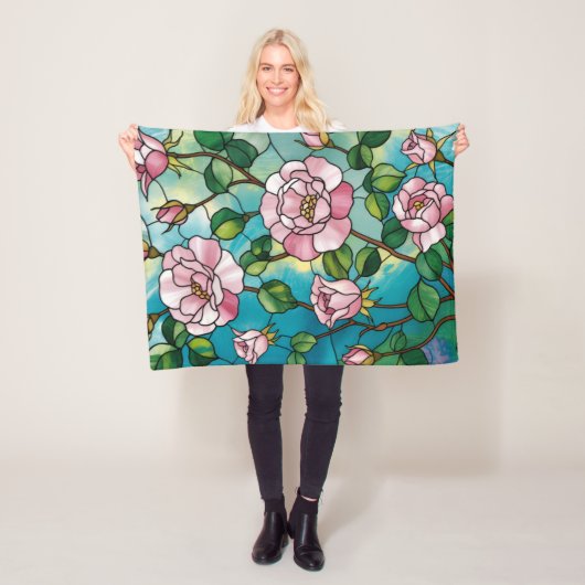 Blumen-Buntglas-Effekt Rosa Blumen Botanisch Fleecedecke (Beispiel)