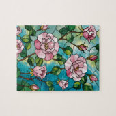 Blumen-Buntglas-Effekt Rosa Blumen Botanisch Puzzle (Horizontal)