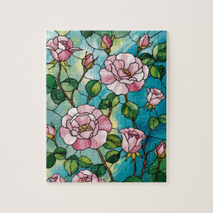 Blumen-Buntglas-Effekt Rosa Blumen Botanisch Puzzle