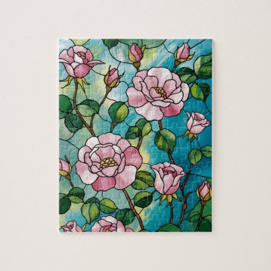 Blumen-Buntglas-Effekt Rosa Blumen Botanisch Puzzle (Vertikal)