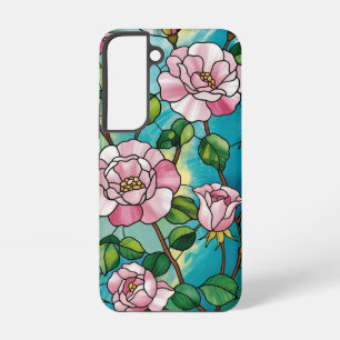 Blumen-Buntglas-Effekt Rosa Blumen Botanisch Samsung Galaxy Hülle