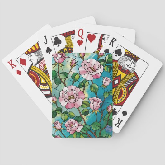 Blumen-Buntglas-Effekt Rosa Blumen Botanisch Spielkarten (Rückseite)