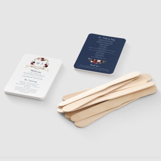 Blumen Burgund Navy Blauer Grünpflanzen Elegantes Fächer (Non-assembled)