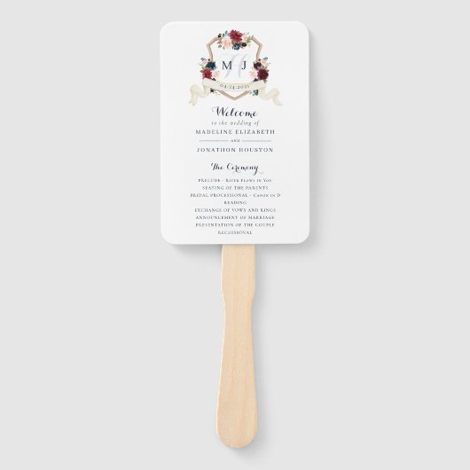 Blumen Burgund Navy Blauer Grünpflanzen Elegantes Fächer (Vorderseite)