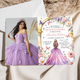 Blumen Butterfliegen Lilac Princess Quinceañera Einladung