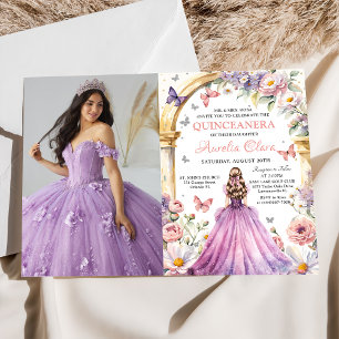 Blumen Butterfliegen Lilac Princess Quinceañera Einladung