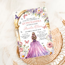 Blumen Butterfliegen Lilac Princess Quinceañera Einladung