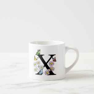Blumen-Butterfly-Monogramm Anfangsbuchstabe X     Espressotasse