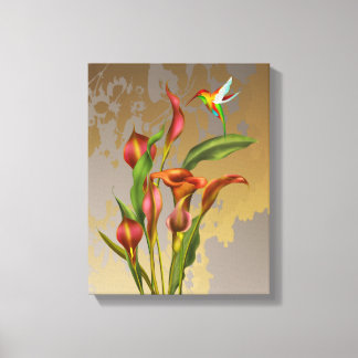 Blumen - Calla-Lilien und Kolibri Leinwanddruck
