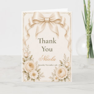 Blumen Champagner Kokette Schleife Baby Shower Dankeskarte