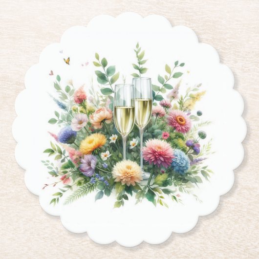 Blumen Champagner Party Papier Untersetzer (Vorderseite)