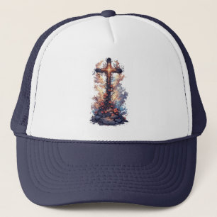 Blumen-Christian-Kreuz-Trucker-Mütze Truckerkappe