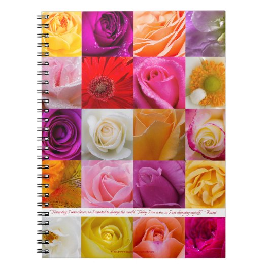 Blumen-Collage mit Rumi Zitat - gewundenes Notizblock (Vorderseite)