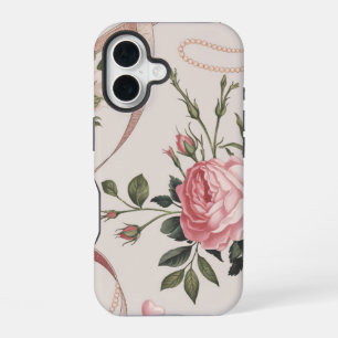 Blumen Coquette Muster gedämpfte Töne iPhone 16 Hülle