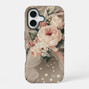 Blumen Coquette Muster gedämpfte Töne iPhone 16 Hülle