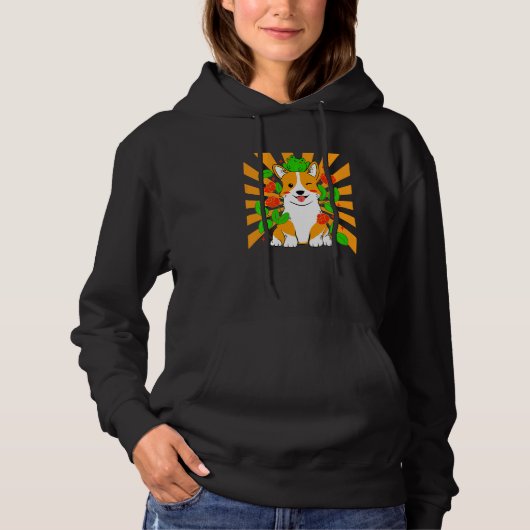 Blumen Corgi Hund Hoodie (Vorderseite)