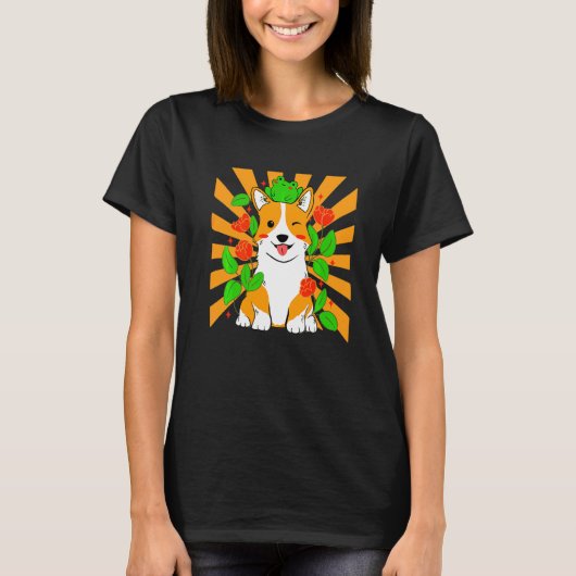 Blumen Corgi Hund T-Shirt (Vorderseite)