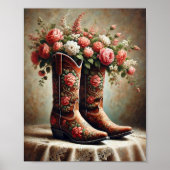 Blumen-Cowboy-Stiefel Western-Vintage-Wandkunst  Poster (Vorne)