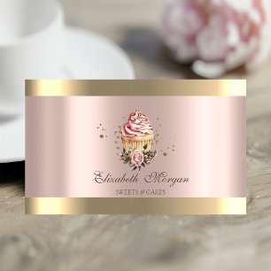 Blumen-Cupcakes Goldstreifen Roségold Bäckerei Visitenkarte