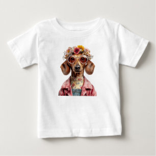 Blumen-Dachshund im Vintage-Stil Baby T-shirt