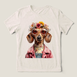 Blumen-Dachshund im Vintage-Stil Tri-Blend Shirt