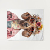 Blumen-Dachshund im Vintage-Stil Wandteppich (Vorderseite (Horizontal))