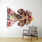 Blumen-Dachshund im Vintage-Stil Wandteppich (Beispiel (Horizontal))