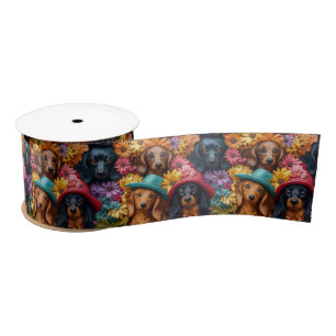 Blumen-Dachshund-Nahtloses Muster - Hunde-Liebhabe Satinband