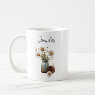 Blumen-Daisy-April-Geburtsblume-rustikaler-Kaffeeb Kaffeetasse