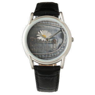 Blumen   Daisy in Jeans Pocket Armbanduhr