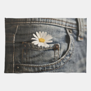 Blumen   Daisy in Jeans Pocket Geschirrtuch