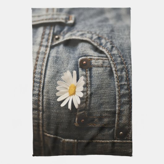 Blumen | Daisy in Jeans Pocket Geschirrtuch (Vertikal)