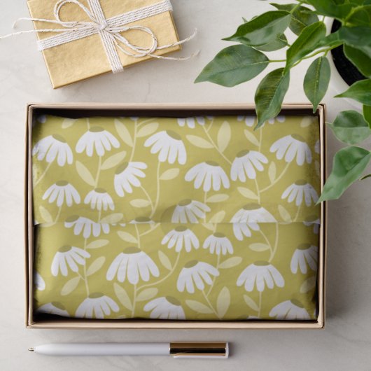 Blumen-Daisy-Muster Oliv & Senfgrau Seidenpapier (Geschenk)