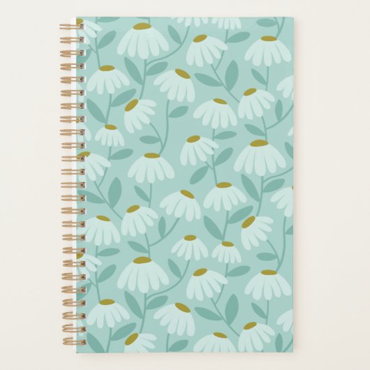 Blumen-Daisy-Muster Teal Blau & Olivgrün Planer (Vorderseite)