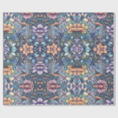 Blumen Damask Blue Gold Geschenkpapier (Flach)