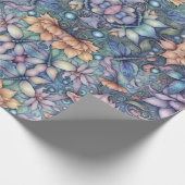 Blumen Damask Blue Gold Geschenkpapier (Ecke)