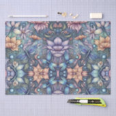 Blumen Damask Blue Gold Seidenpapier (Handwerk)