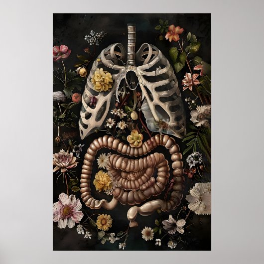 Blumen-Darm-Anatomie-Druck, Gothic Dark Poster (Vorne)