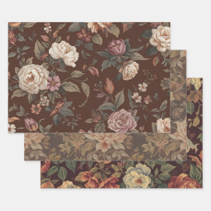 Blumen-Dekupage-Papierset aus 3 botanischen Papier