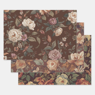 Blumen-Dekupage-Papierset aus 3 botanischen Papier