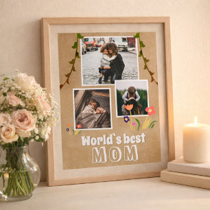 Blumen des Weltbesten Mutters auf altem Papier 3 F Poster