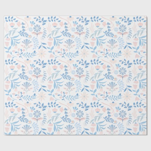 Blumen-Design Boho-Blockdruck blau rosa Mädchenhaf Geschenkpapier (Flach)