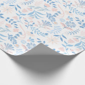 Blumen-Design Boho-Blockdruck blau rosa Mädchenhaf Geschenkpapier (Ecke)