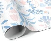 Blumen-Design Boho-Blockdruck blau rosa Mädchenhaf Geschenkpapier (Rolleneckpunkt)