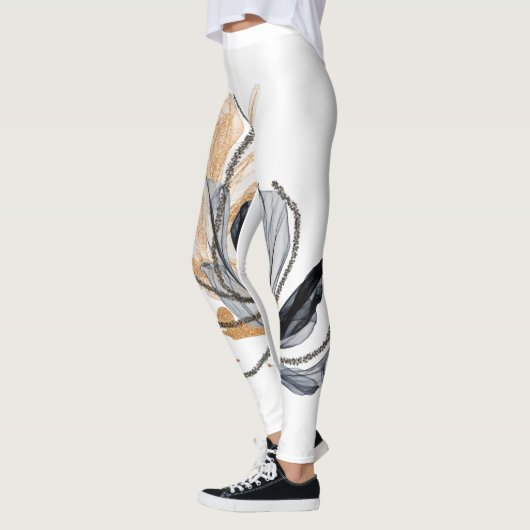 Blumen-Design-Leggings Schwarz und Gold Leggings (Links)